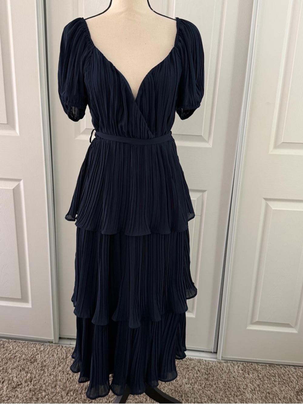 Lulus Decadent Plisse Tierred Midi Dress - Picture 2 of 5